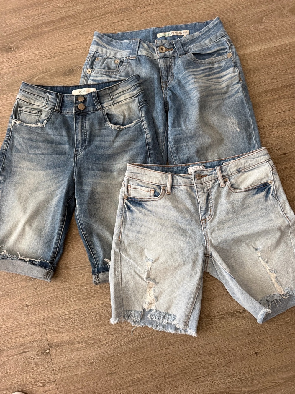 Ladies Light Blue Distressed Denim Shorts